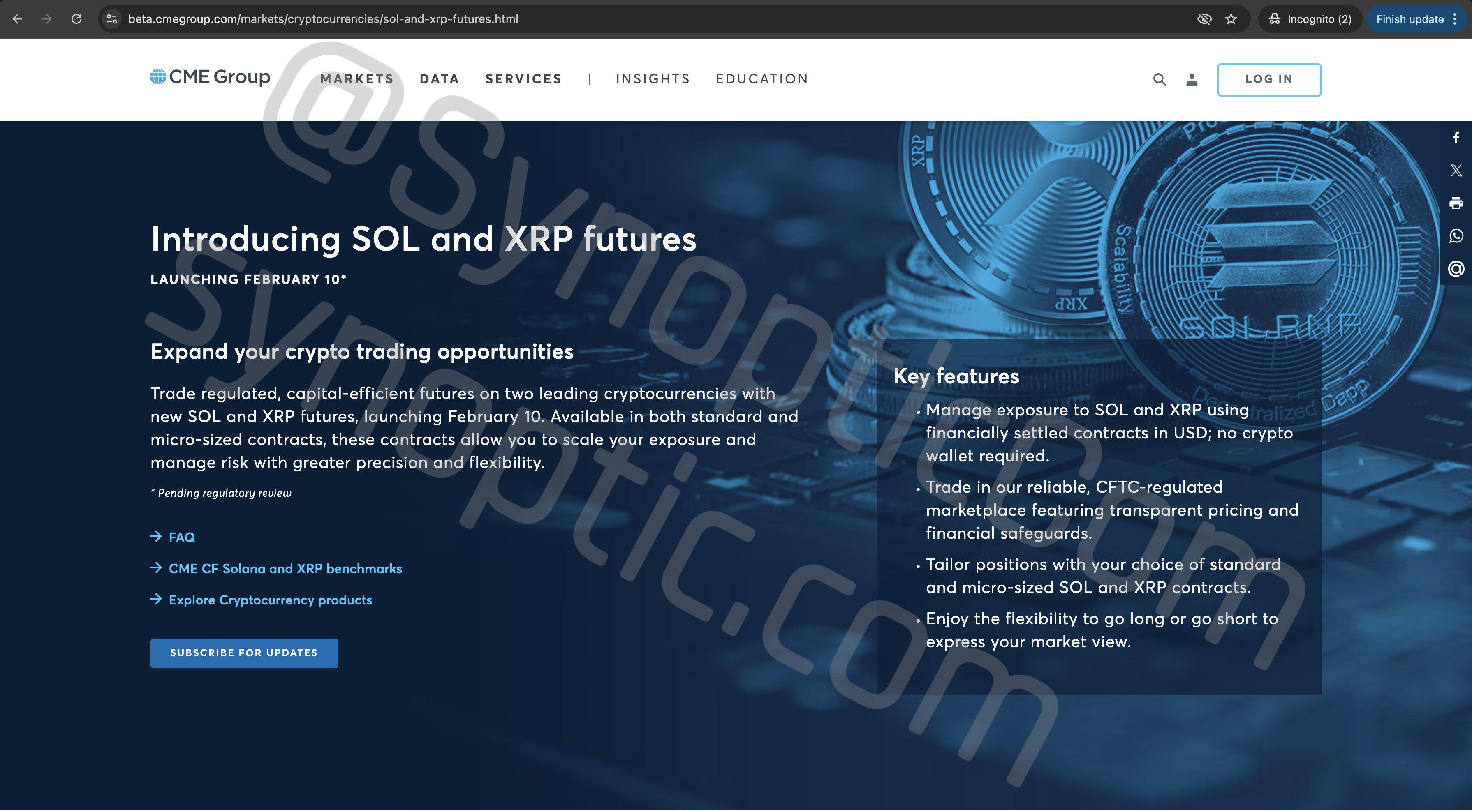 CME Group Launches XRP and Sol Futures Contracts on February 10th